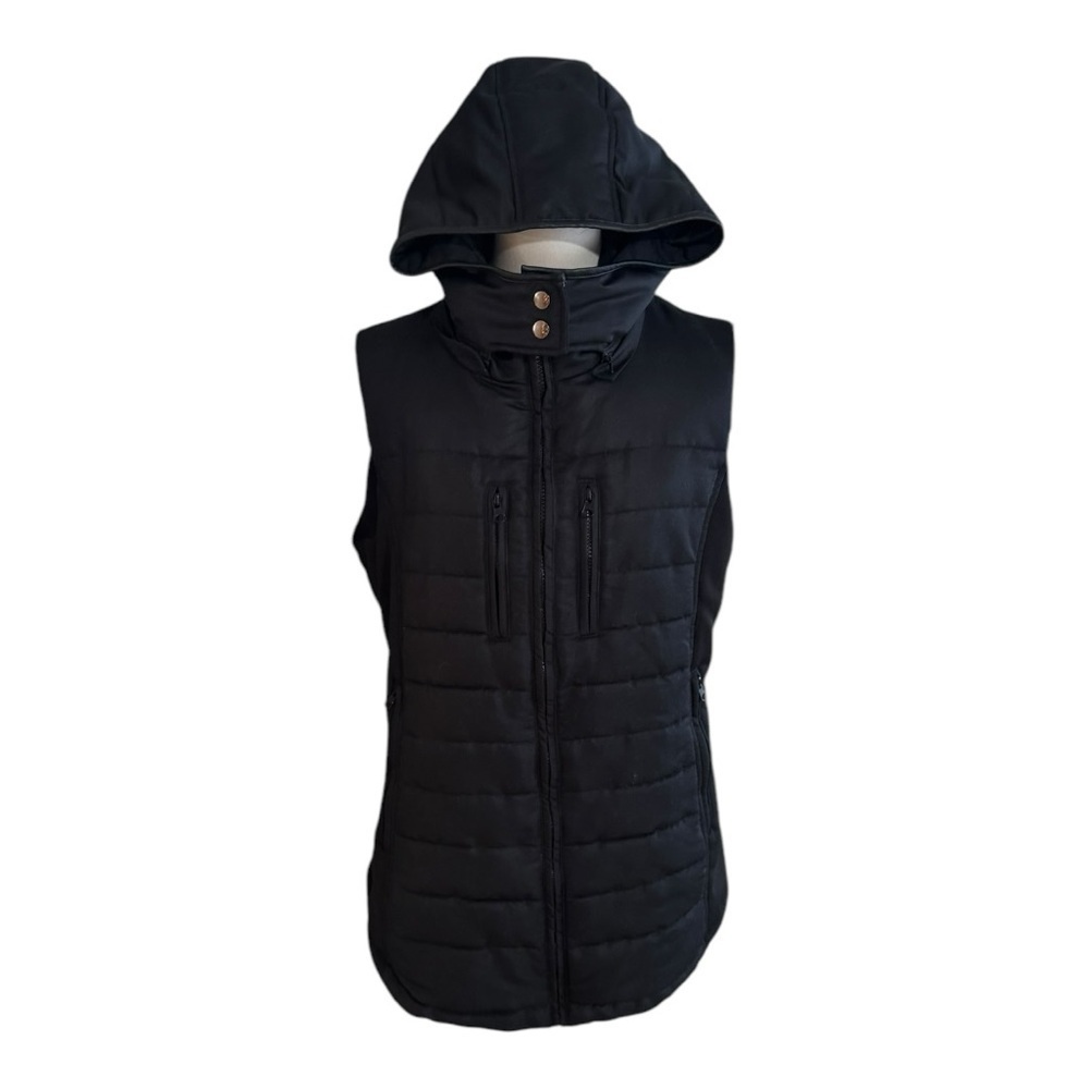 DAISY Black Puffer Vest Removable Hood Hoodie Size XL Warm Cozy Casual Jacket